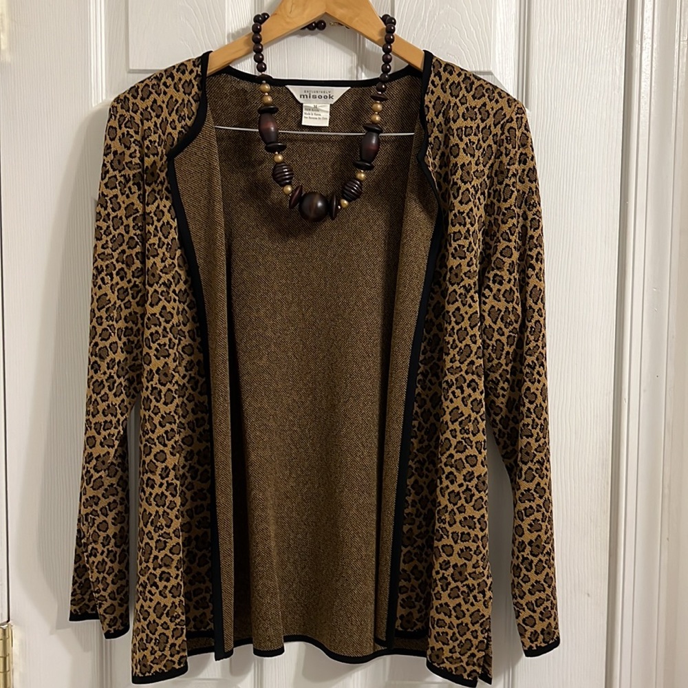 Misook cardigan with black trim, size medium